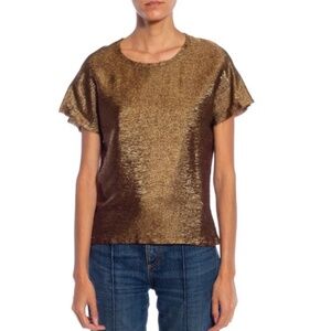 Vintage 80s 90s Tee Short Sleeve Textured Waves Bronze Shimmery Sz XL
